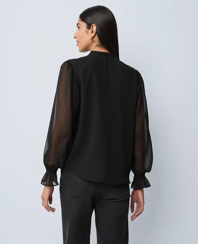 Ann Taylor Ruffle Button Down Shirt Black Women's