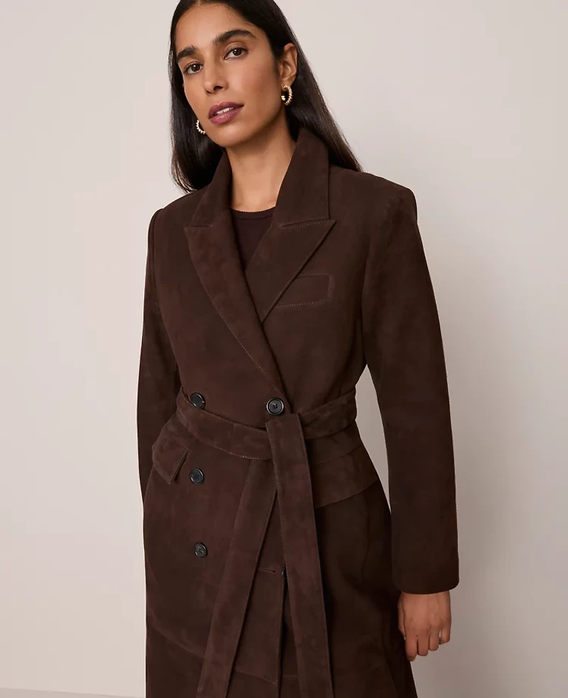 Ann Taylor Studio Collection Suede Trench Coat Pure Chocolate Women's