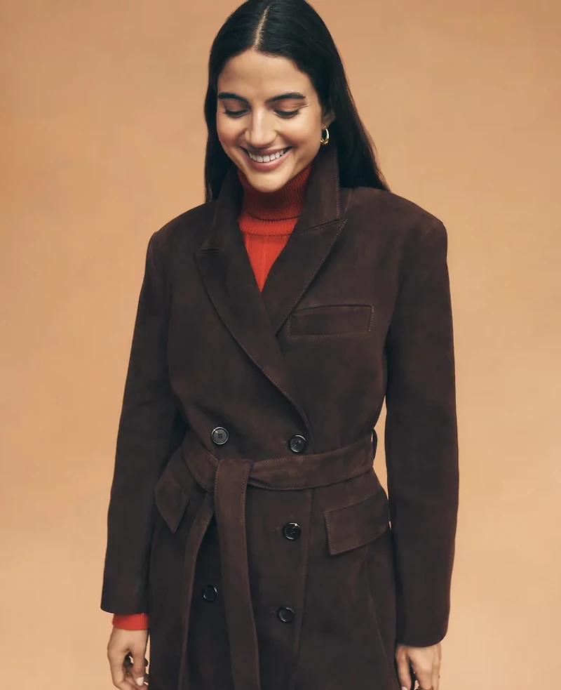 Ann Taylor Studio Collection Suede Trench Coat Pure Chocolate Women's