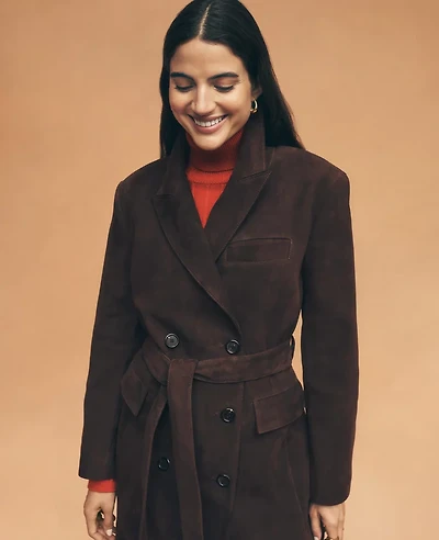 Ann Taylor Studio Collection Suede Trench Coat Pure Chocolate Women's
