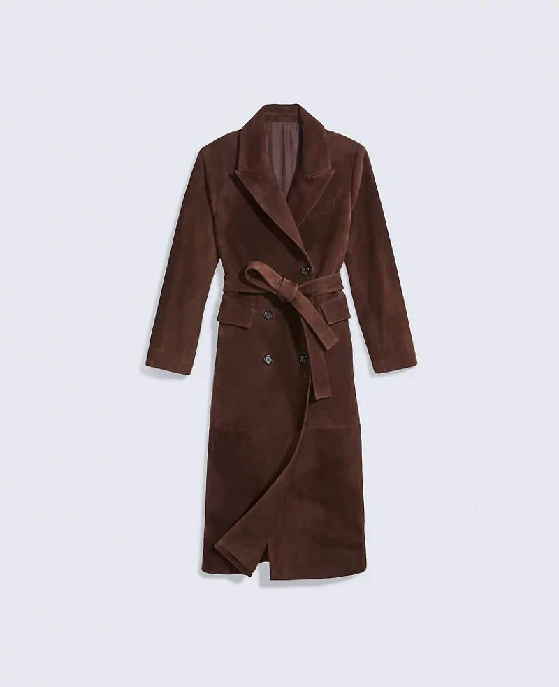 Ann Taylor Studio Collection Suede Trench Coat Pure Chocolate Women's