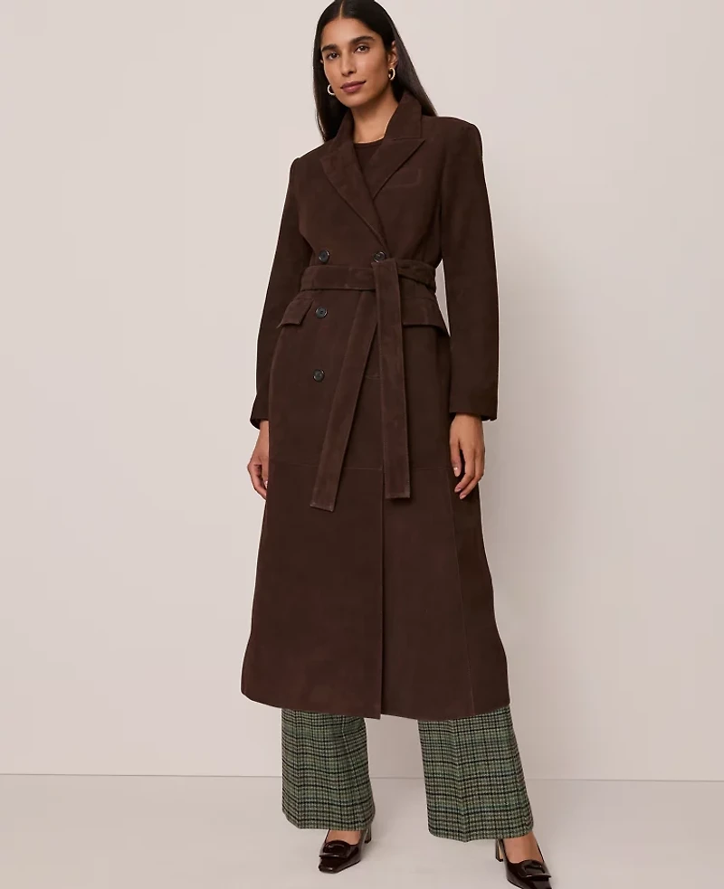 Ann Taylor Studio Collection Suede Trench Coat Pure Chocolate Women's