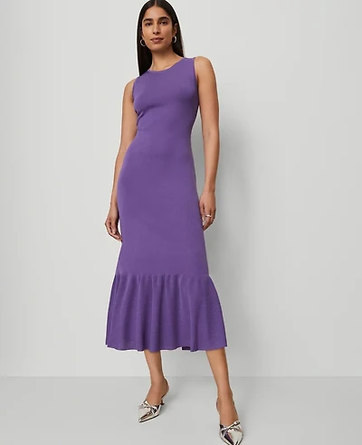 Ann Taylor Petite Ruffle Hem Sweater Dress Size XS Majestic Violet Women's