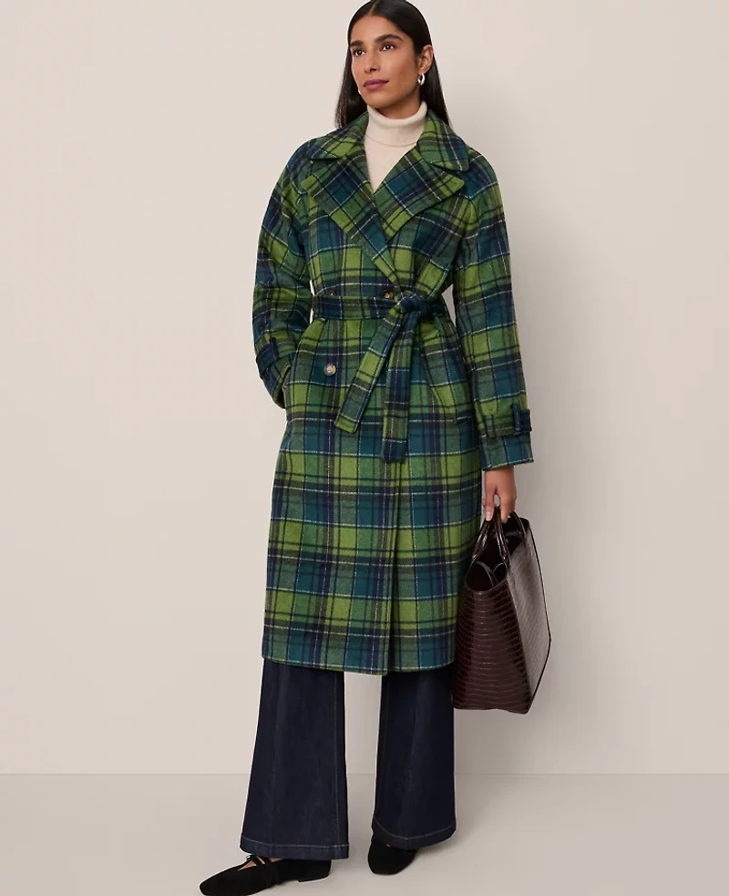 Ann Taylor Plaid Trench Coat Bonsai Tree Women's