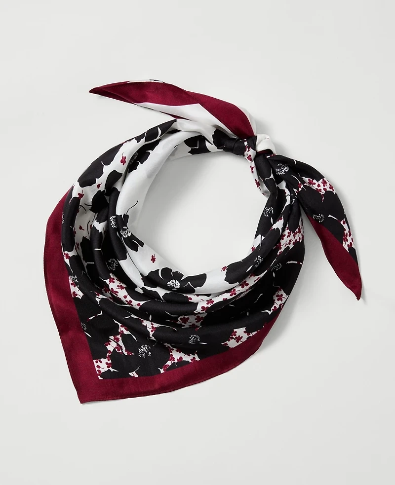 Ann Taylor Floral Triangle Silk Scarf Winter White Women's