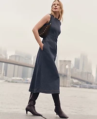 Ann Taylor Petite Weekend Collection Crew Neck Flare Midi Dress Deep Indigo Women's