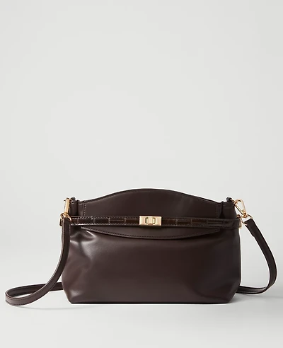 Ann Taylor Croco Small Belted Clutch Handbag Dark Chocolate Women's