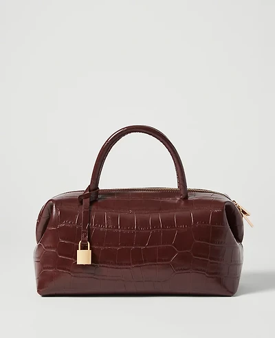 Ann Taylor Croco Large Top Handle Bag Dark Brown Women's