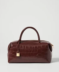 Ann Taylor Croco Large Top Handle Bag Dark Brown Women's