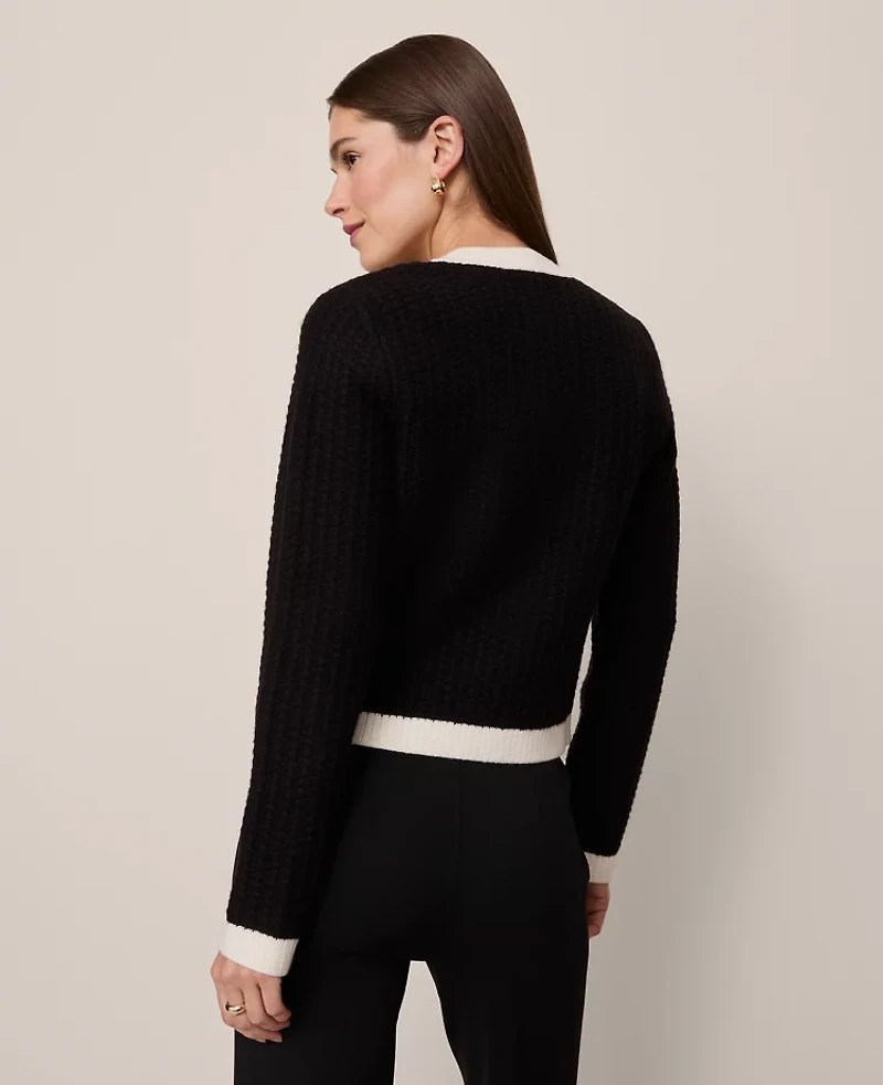 Ann Taylor Textured Sweater Jacket Black/White Combo Women's