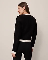 Ann Taylor Textured Sweater Jacket Black/White Combo Women's