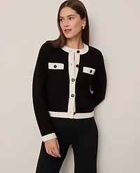 Ann Taylor Textured Sweater Jacket Black/White Combo Women's