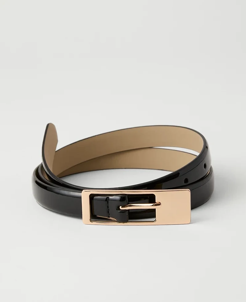 Ann Taylor Patent Leather Rectangle Buckle Belt Black Women's