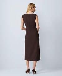 Ann Taylor Petite Wrap Effect Sheath Dress Fluid Crepe Pure Chocolate Women's