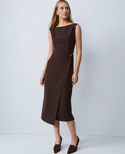 Ann Taylor Petite Wrap Effect Sheath Dress Fluid Crepe Pure Chocolate Women's