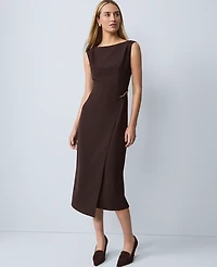 Ann Taylor Petite Wrap Effect Sheath Dress Fluid Crepe Pure Chocolate Women's