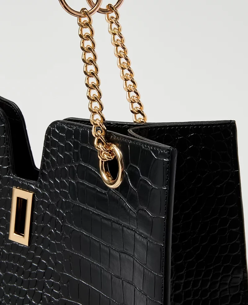 Ann Taylor Croco Large Tote Bag Black Women's