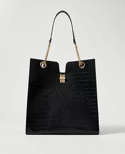 Ann Taylor Croco Large Tote Bag Black Women's