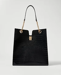 Ann Taylor Croco Large Tote Bag Black Women's