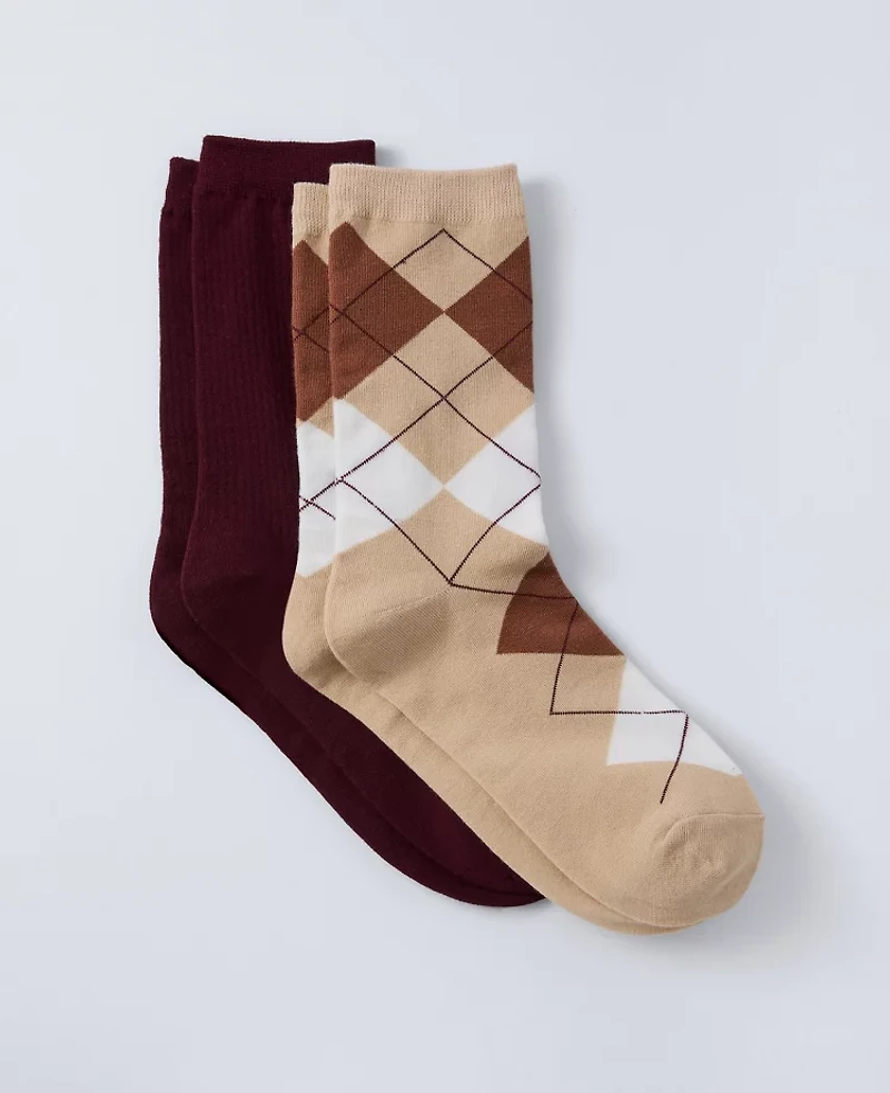 Ann Taylor Argyle Crew Socks Windsor Wine Women's
