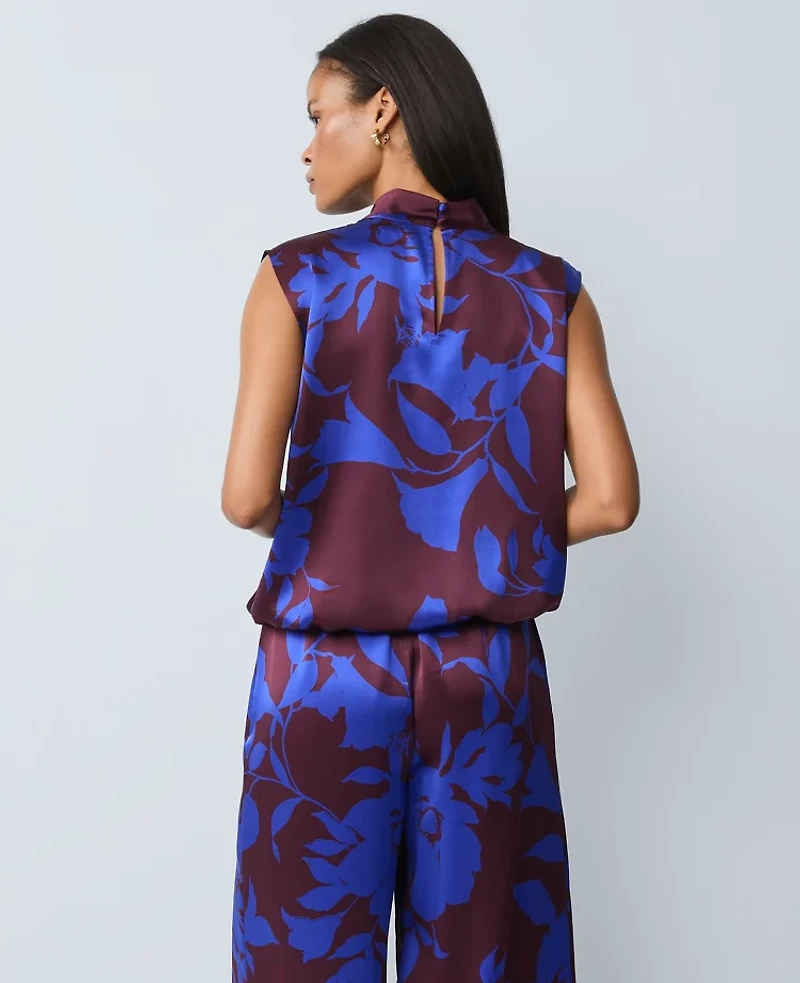 Ann Taylor Studio Collection Silk Floral Cowl Neck Shell Top Deep Cabernet Women's