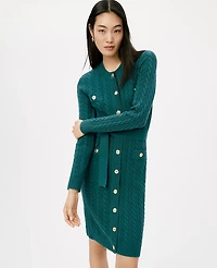 Ann Taylor Petite Belted Cable Sweater Dress Size Medium Deep Atlantic Teal Women's