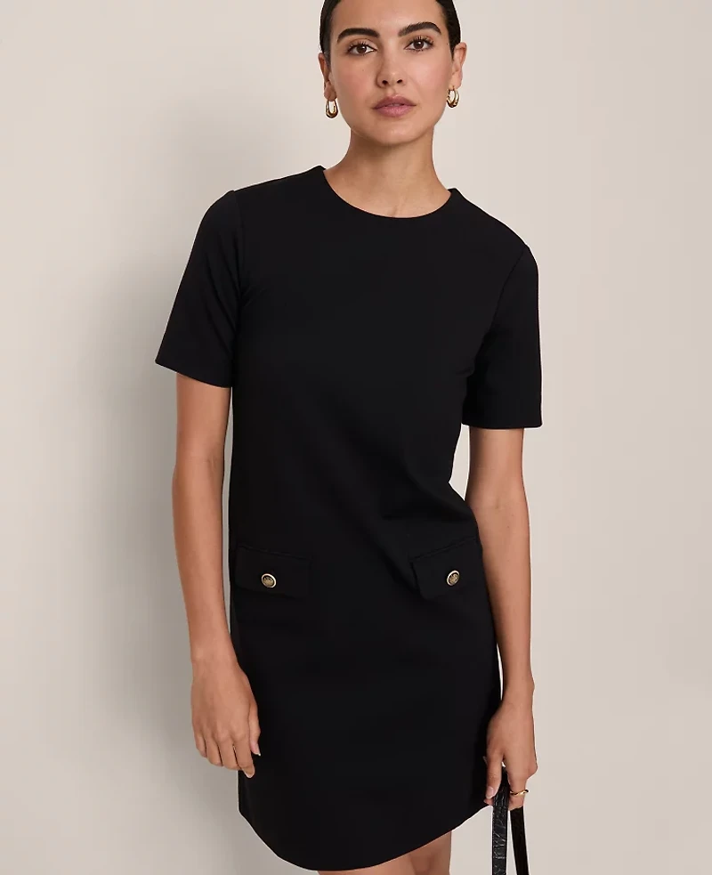 Ann Taylor Button Pocket Shift Dress Black Women's