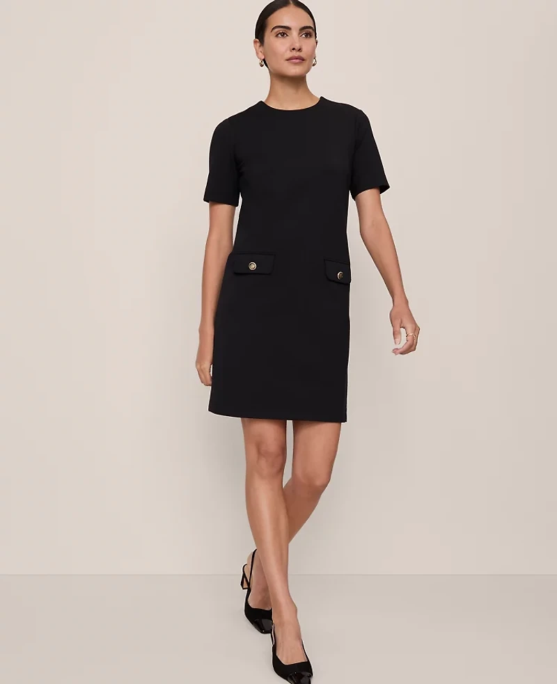 Ann Taylor Button Pocket Shift Dress Black Women's