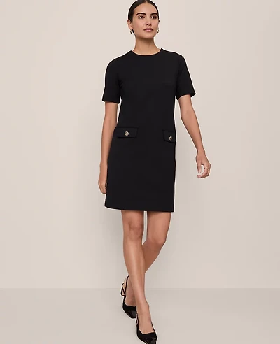 Ann Taylor Button Pocket Shift Dress Black Women's