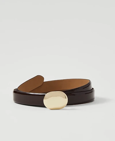 Ann Taylor Patent Leather Oval Buckle Belt Brown Stone Women's