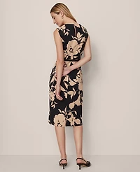 Ann Taylor Floral Twist Neck Midi Sheath Dress Cafe Au Lait Women's