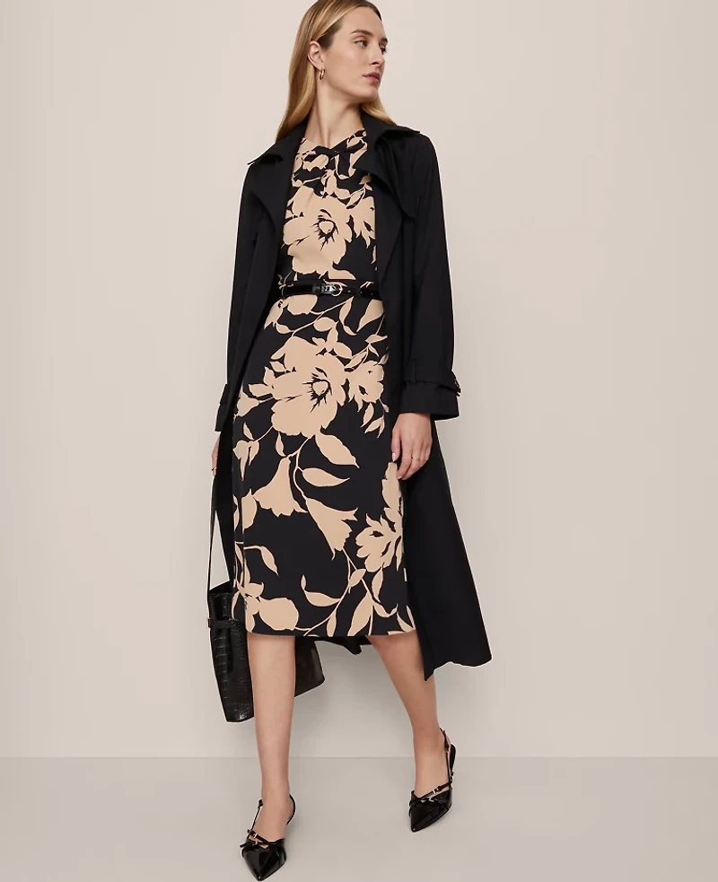 Ann Taylor Floral Twist Neck Midi Sheath Dress Cafe Au Lait Women's