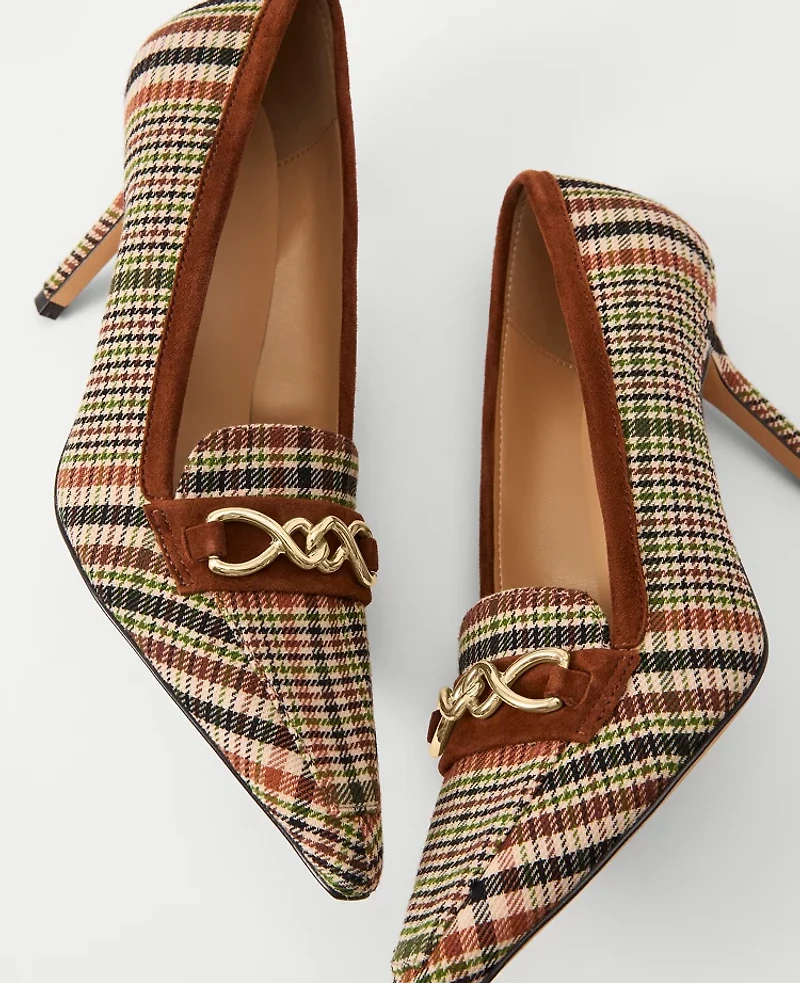 Ann Taylor Chain Houndstooth Pointy Toe Pumps Spiced Cider Women's