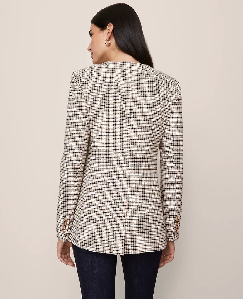 Ann Taylor Petite Houndstooth Split Hem Jacket Cafe Au Lait Women's