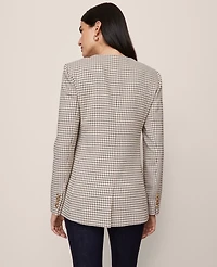 Ann Taylor Petite Houndstooth Split Hem Jacket Cafe Au Lait Women's