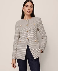 Ann Taylor Petite Houndstooth Split Hem Jacket Cafe Au Lait Women's