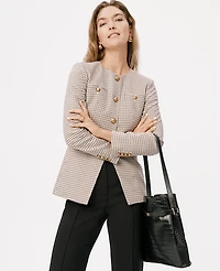 Ann Taylor Petite Houndstooth Split Hem Jacket Cafe Au Lait Women's