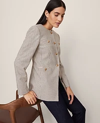 Ann Taylor Petite Houndstooth Split Hem Jacket Cafe Au Lait Women's