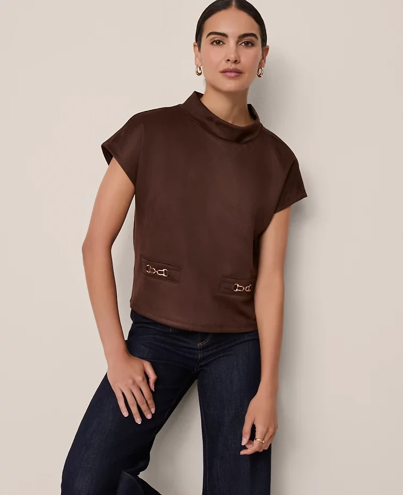 Ann Taylor Faux Suede Horsebit Top Dark Brown Women's