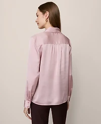 Ann Taylor Petite Satin Bow Blouse Pale Mauve Women's