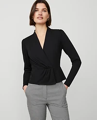 Ann Taylor Petite Pleat Waist Wrap Top Black Women's