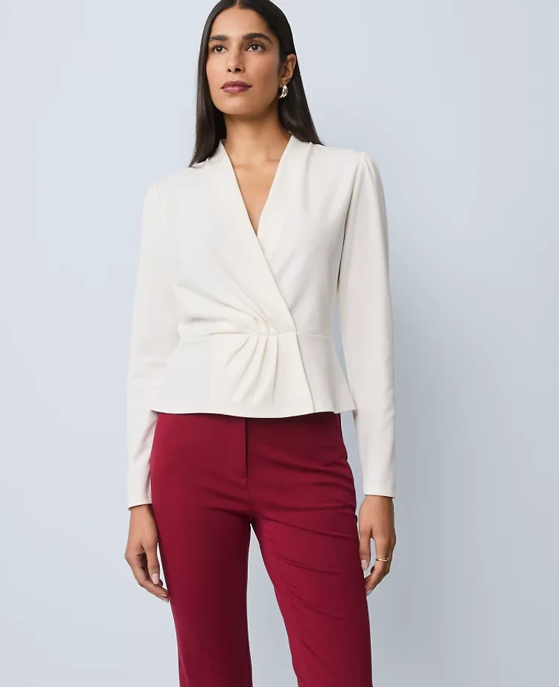 Ann Taylor Petite Pleat Waist Wrap Top Winter White Women's