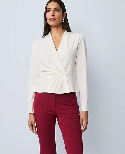 Ann Taylor Petite Pleat Waist Wrap Top Winter White Women's