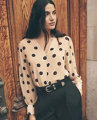 Ann Taylor Petite Dotted V-Neck Popover Top Cafe Au Lait Women's