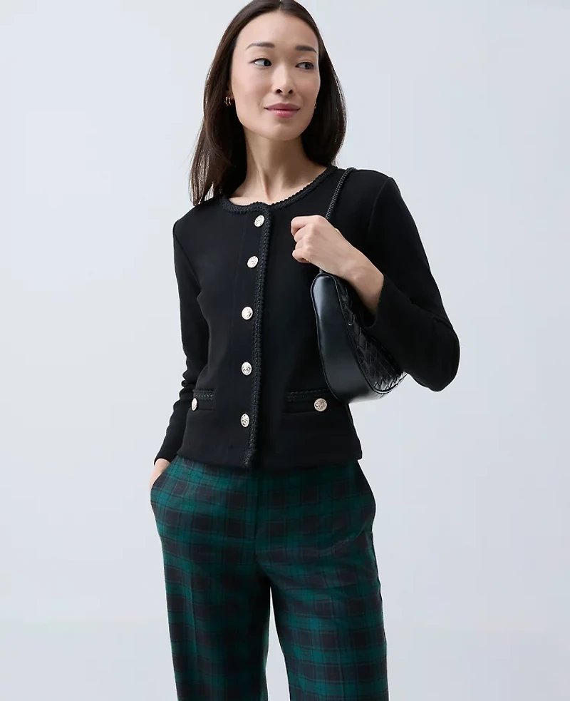 Ann Taylor Petite Braid Trim Knit Jacket Black Women's