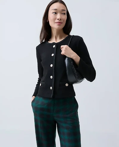 Ann Taylor Petite Braid Trim Knit Jacket Black Women's