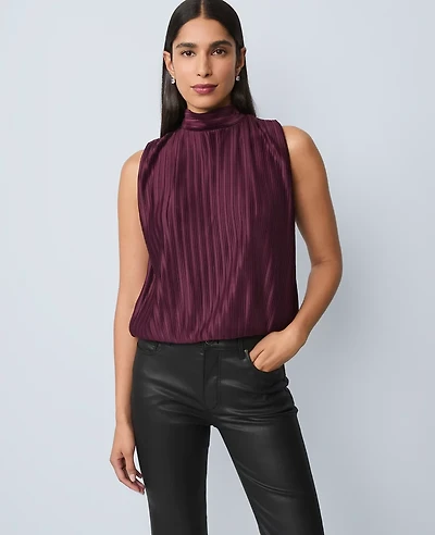 Ann Taylor Petite Mock Neck Bubble Hem Top Size 2XS Poised Plum Women's