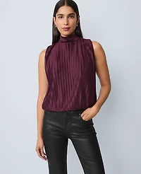 Ann Taylor Petite Mock Neck Bubble Hem Top Size 2XS Poised Plum Women's
