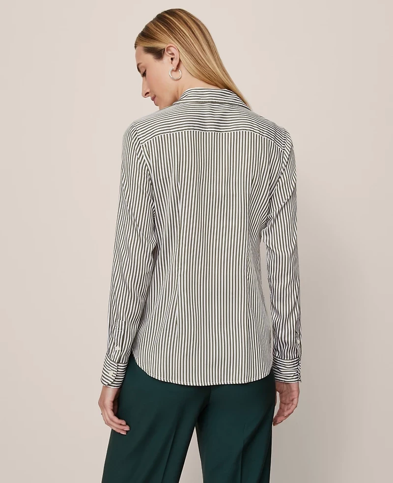Ann Taylor Petite Striped Perfect Shirt Muted Moss Women's
