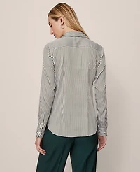 Ann Taylor Petite Striped Perfect Shirt Muted Moss Women's